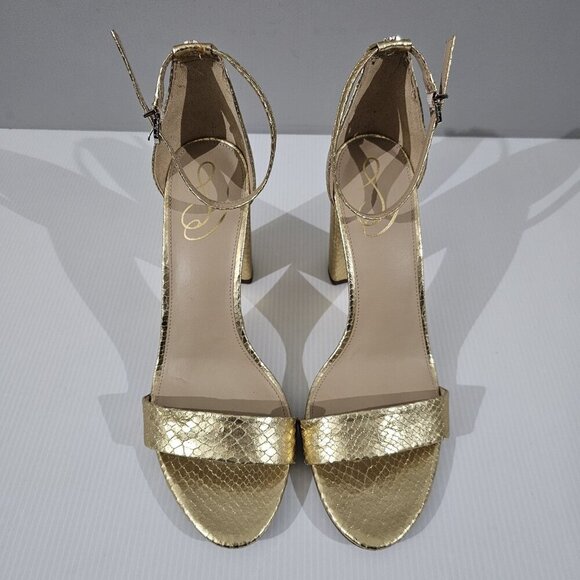 Sam Edelman Yaro Block Heel Sandal Gold Snake Embossed Vegan Leather Size 11 - Picture 8 of 16